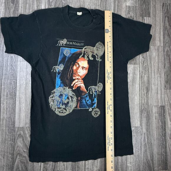 VTG 90s Bob Marley Lions Graphic T-Shirt Tuff Gong Back Black Screen Stars USA L - Picture 6 of 13